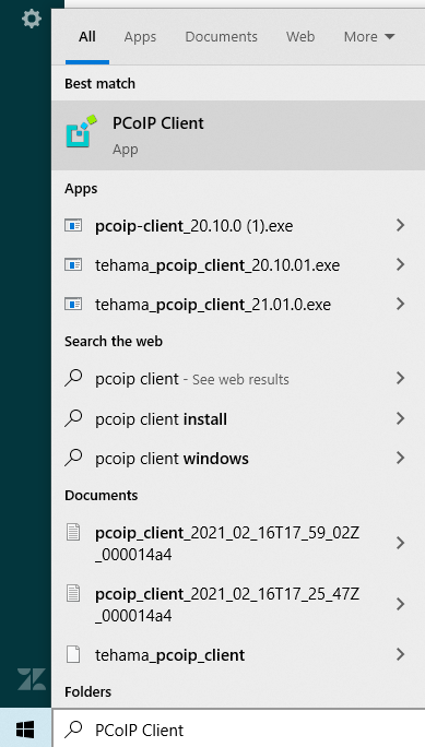Search PCoIP Client in Windows Search