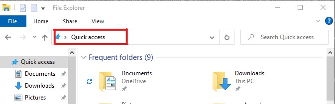 File Explorer with address field highlighted