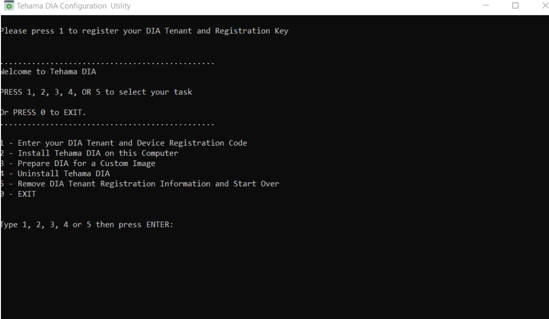 Tehama DIA Configuration Utility Tool